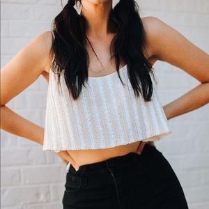BEBE white sequin crop top with cool cutout back!